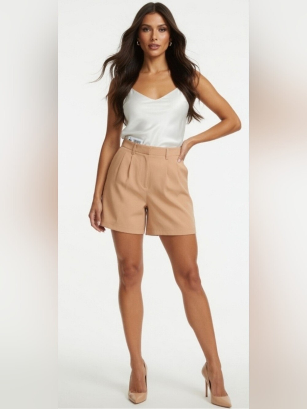 Nwt 32 Degrees Cool High-Rise Beige / Orange Tailored Women’s Shorts(Size:large)